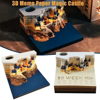 3d Memo Pad, 2024 Stolový Kalendár Memo Pad, 3d Magic Týždenný Kalendár Hrad Papiernictvo poznámkový blok Príslušenstvo Svetlo S S7m4 Obrázok