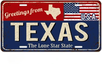 USA špz Pozdravy Z Texas Hrdzavé Kovové Podpísať s Americkou Vlajkou Dekoratívne Auto Prednej špz 6X12 Palcový Auto Obrázok