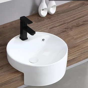 Svetlo Luxusné Domácnosti, Keramické Umývadlo Umývadlo Kúpeľňa Semi-Vložené Povodí Balkón Semi-Závesné kolo Počítadlo Povodí Obrázok