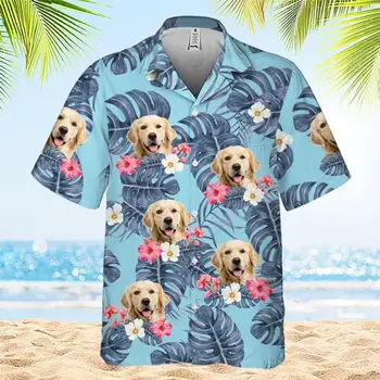 2023 Mužov Havaj tričko Nové Tropické Listy a domáce Zvieratá - Personalizované Pes a Mačka Unisex Diy pánske a dámske Tričká Obrázok