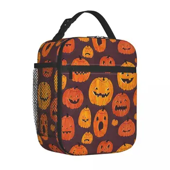 Halloween Šťastný Izolované Obed Tašky Thermal Bag Opakovane Tekvica Prenosné Tote Lunch Box Na Uskladnenie Potravín Tašky Školy Piknik Obrázok