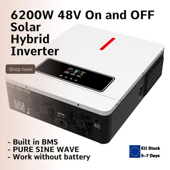 6.2 KW 48V Solar Hybrid Invertor Čistá Sínusová Vlna 120A MPPT Off-Grid a Na Mriežke 48VDC 220VAC Duálny Výstup WIFI,Vybudovať v BMS Obrázok